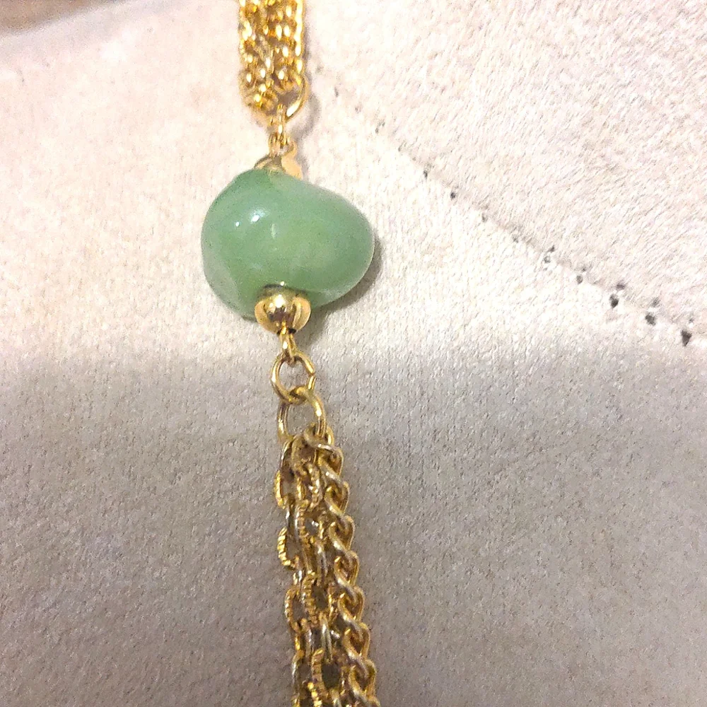 Vintage 80s Multi Chain Necklace Real Stones Gold Tone Green Purple Brown